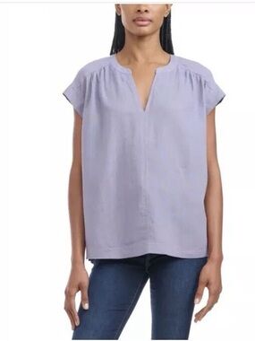 Spendid blue short sleeve Lenin blend blouse